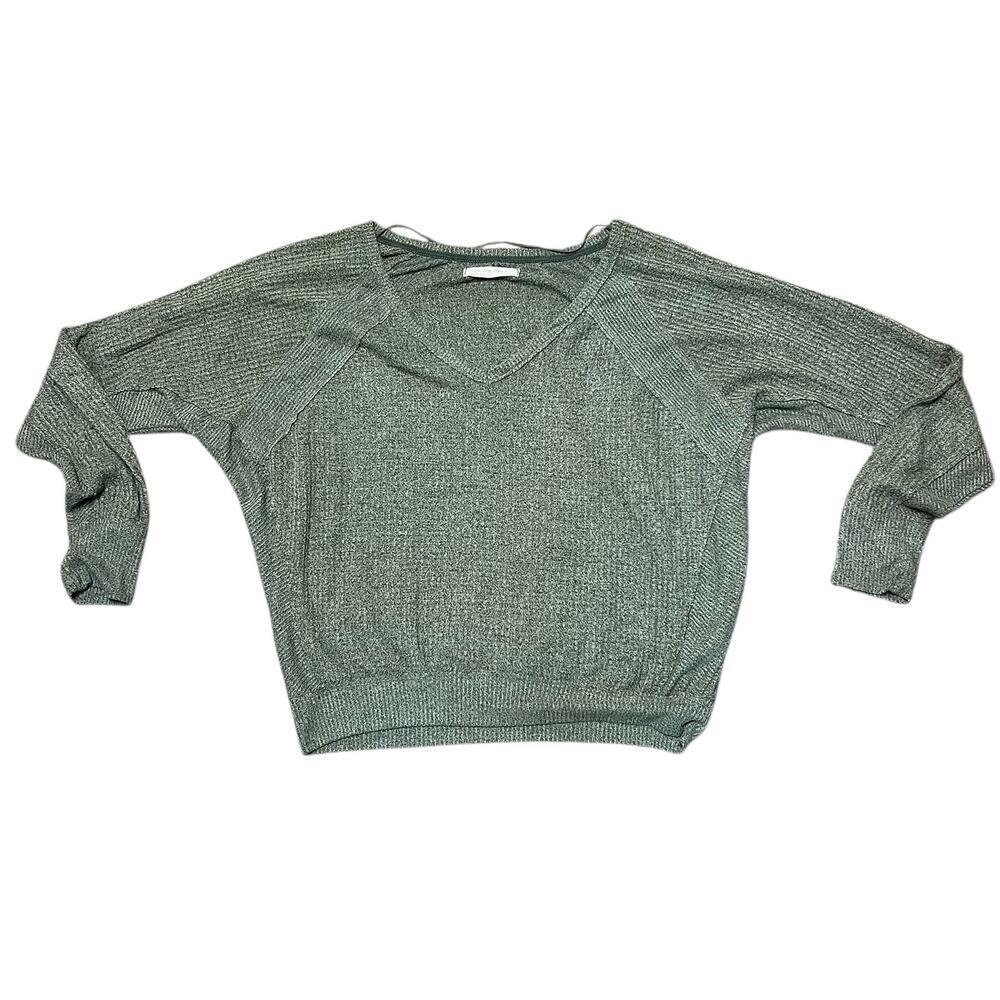 Free People We The Free Santa Clara Thermal Top Olive Green Waffle Knit Medium